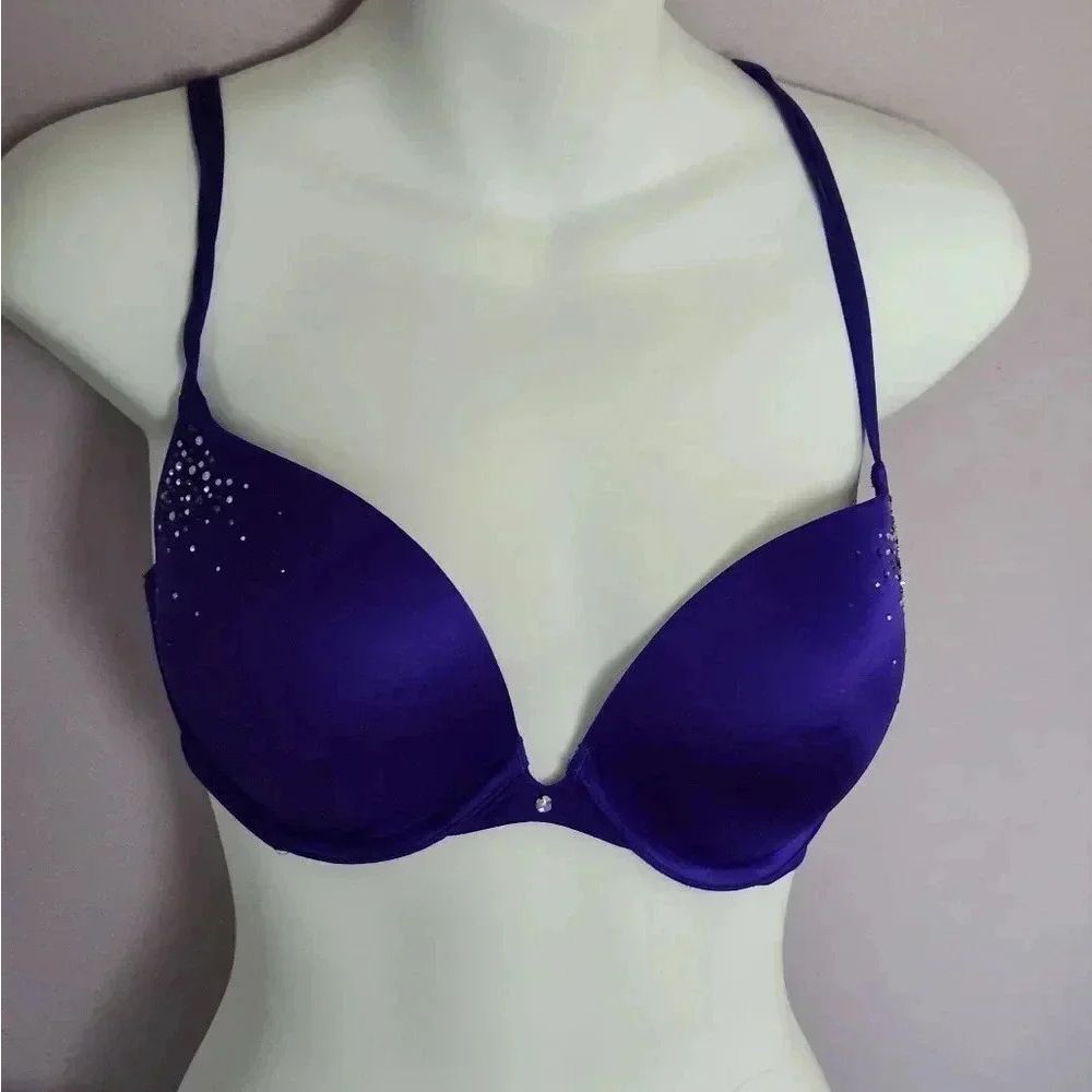 Victoria Secret Very Sexy purple satin ladies bra with rhinestones 32DD